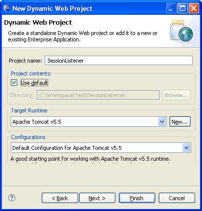 Create Dynamic Web Project in Eclipse and name it SessionListener