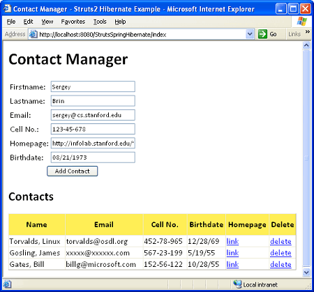 struts2-hibernate-contact-manager