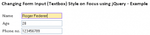 Changing Form Input (Textbox) Style on Focus using jQuery