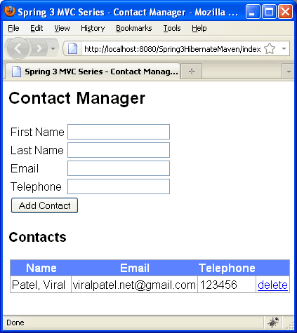 MVC Hibernate 3 Example using Maven 