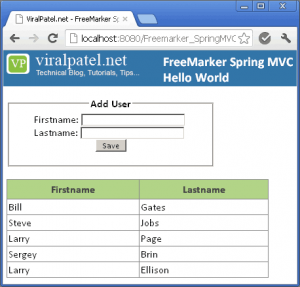 Spring MVC + FreeMarker (FTL) Integration example