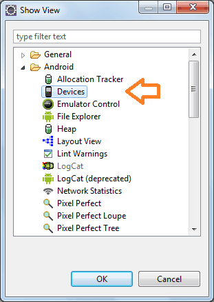 android-eclipse-devices-view-select