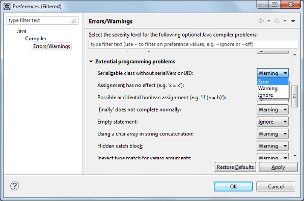 eclipse-serializable-workspace-setting eclipse-serializable-workspace-setting