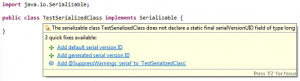 Eclipse: Ignore “not declare static final serialVersionUID” warning