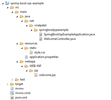 spring boot jsp example project structure