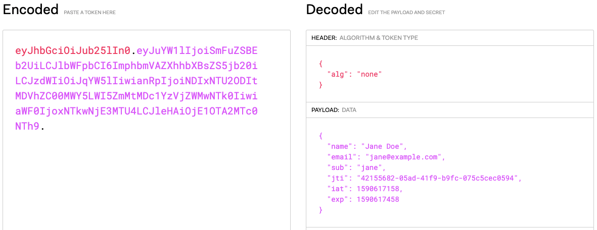 JWT.io Parse JWT Header and Payload