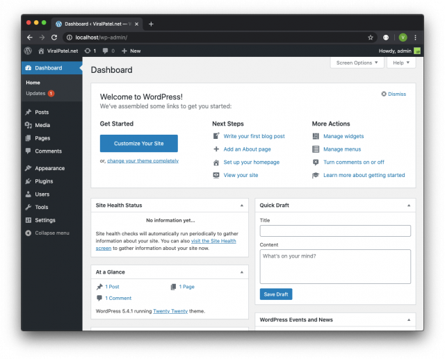 wordpress docker dashboard