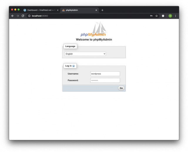 phpmyadmin docker login page