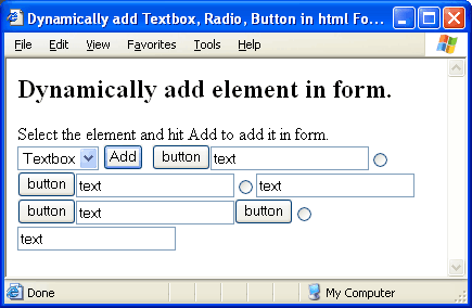 add element form html dynamically javascript