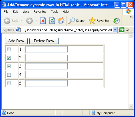 Dynamically Addremove Rows In Html Table Using Javascript