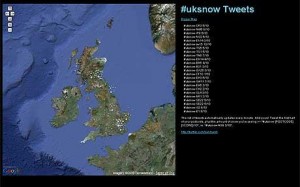 Google Maps and Twitter mashup show UK snowfall !!