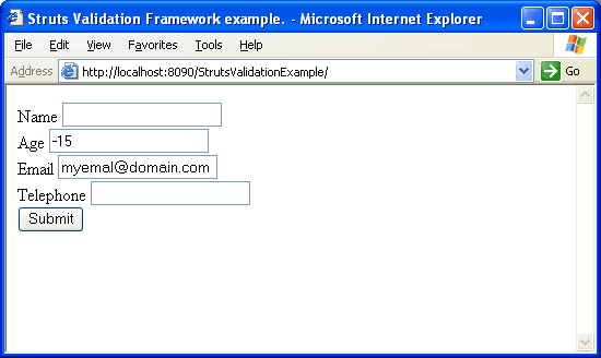 struts validator form screen